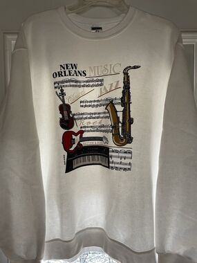 Large Vintage New Orleans Music Jazz Rock Classical White Sweatshirt